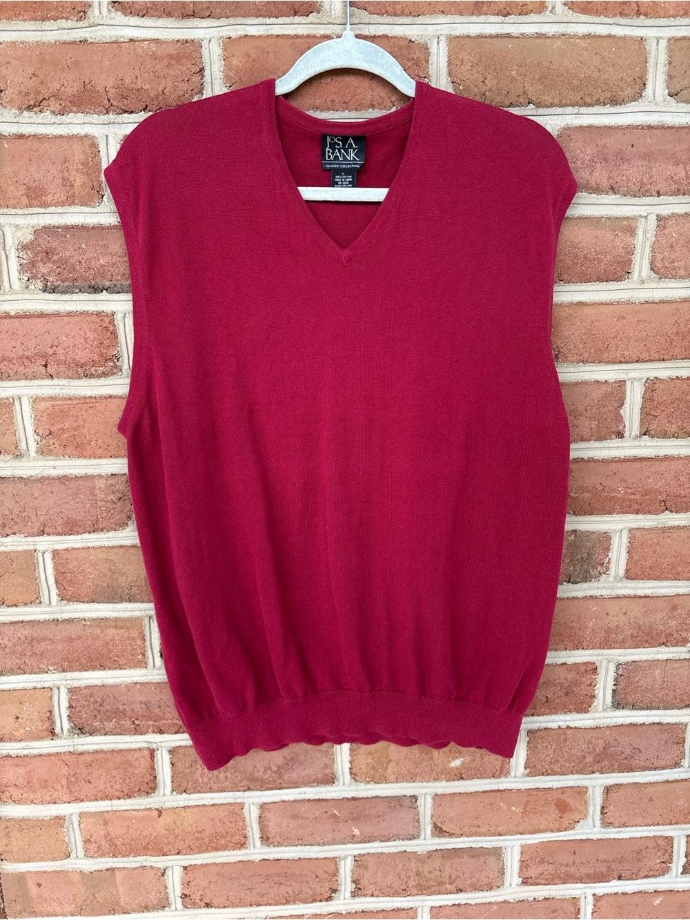 Jos. A. Bank Men's V-Neck Sleeveless Sweater in cherry red